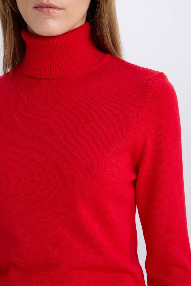 DeFacto Red Woman Regular Fit Turtleneck Basic Pulover Casual - Image 5